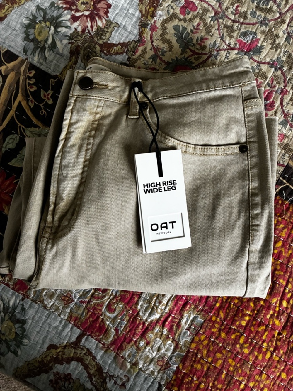 Oat New York High Rise Wide Leg Pants in Light Beige